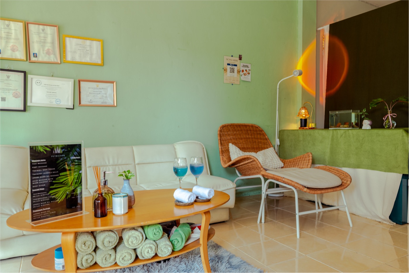 Reception and treatment lounge at Petrichor Massage